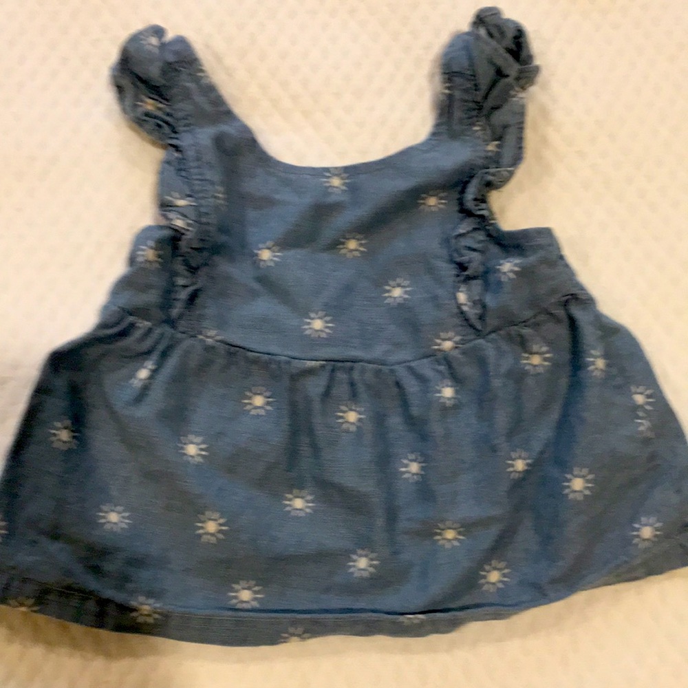 Carter’s baby girl sleeveless ruffle chambray sunburst print top cotton size 9M